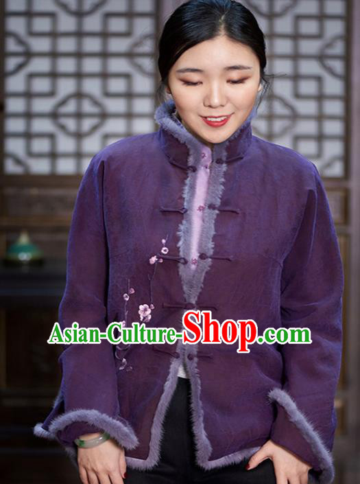 Chinese Traditional Tang Suit Cotton Wadded Jacket National Costume Upper Outer Garment for Women