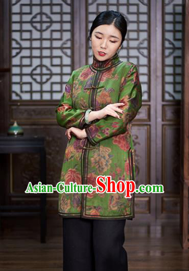 Chinese Traditional Tang Suit Green Jacket National Costume Upper Outer Garment for Women