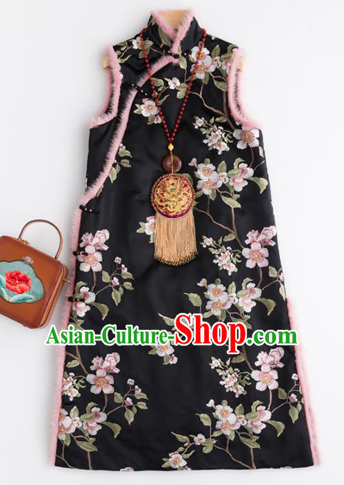 Traditional Chinese National Costume Tang Suit Black Cotton Padded Waistcoat for Women