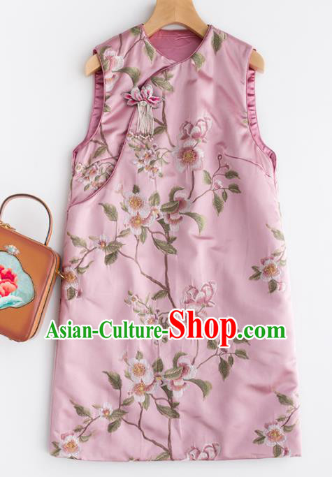 Traditional Chinese National Costume Tang Suit Pink Cotton Padded Waistcoat for Women