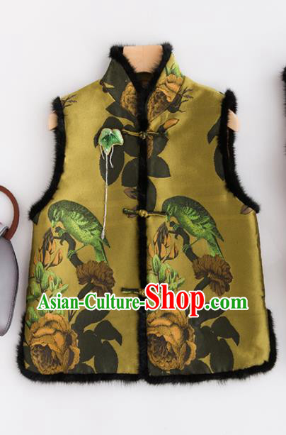 Traditional Chinese National Costume Tang Suit Olive Green Suede Fabric Waistcoat for Women