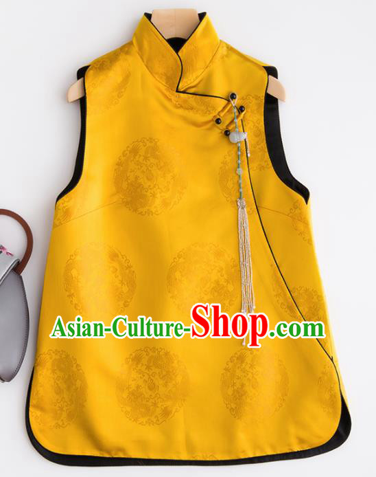 Traditional Chinese National Costume Tang Suit Yellow Brocade Waistcoat for Women