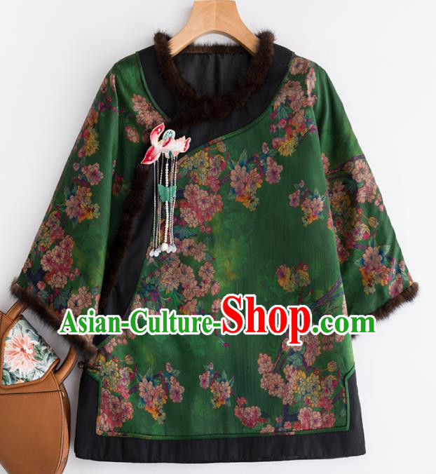 Chinese Traditional Tang Suit Green Blouse National Costume Outer Garment for Women