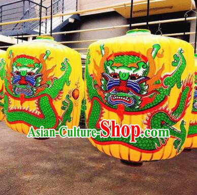 Chinese Traditional Palace Lantern Handmade Bamboo Painting Dragons Yellow Lanterns