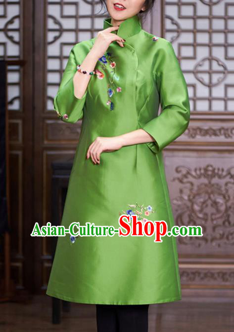 Chinese Traditional National Winter Costume Tang Suit Cheongsam Green Silk Qipao Dress for Women