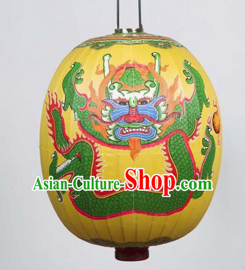 Chinese Traditional Temple Pray Lantern Handmade New Year Printing Dragon Yellow Lanterns