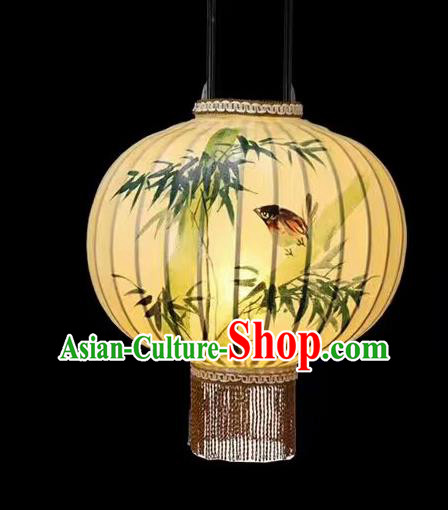 Chinese Traditional Ink Painting Bamboo Round Lantern Handmade New Year Palace Lanterns