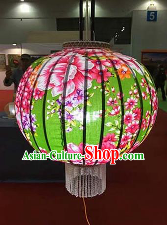 Chinese Traditional Printing Flowers Green Hanging Lantern Handmade Craft New Year Palace Lanterns