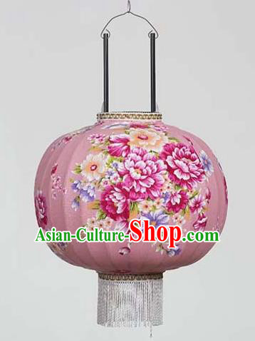 Chinese Traditional Printing Flowers Pink Hanging Lantern Handmade Craft New Year Palace Lanterns
