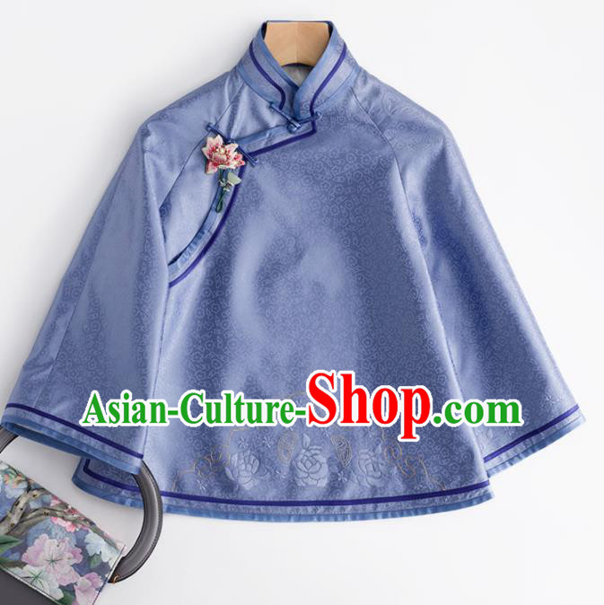 Chinese Traditional National Costume Tang Suit Upper Outer Garment Purple Silk Blouse for Women