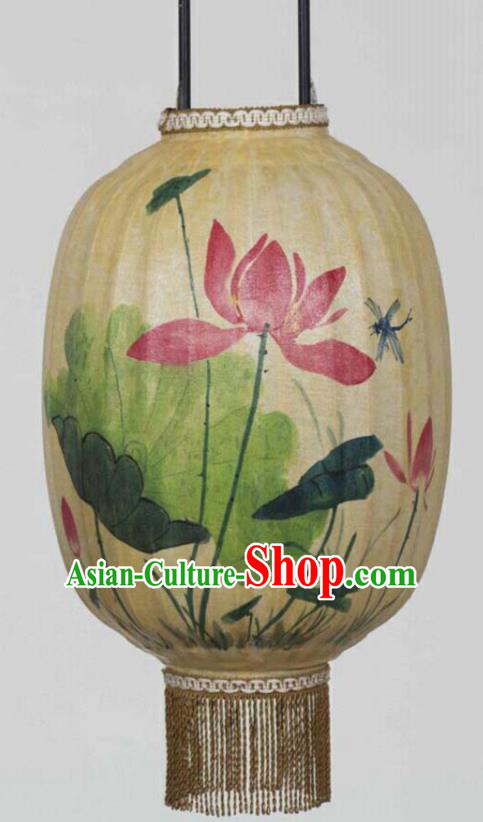 Chinese Traditional Ink Painting Red Lotus Lantern Handmade New Year Palace Lanterns