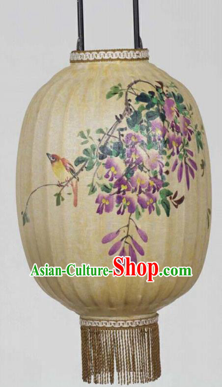 Chinese Traditional Ink Painting Wisteria Lantern Handmade New Year Palace Lanterns