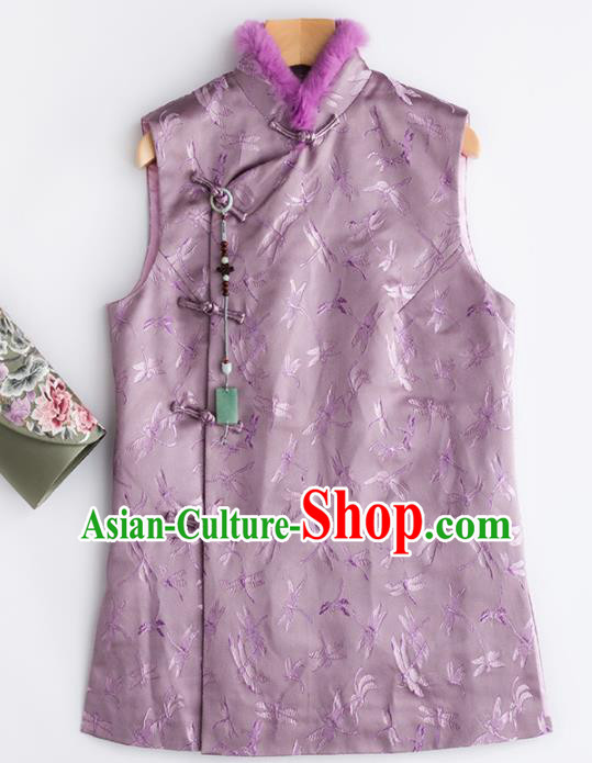 Traditional Chinese National Costume Purple Vest Tang Suit Waistcoat for Women