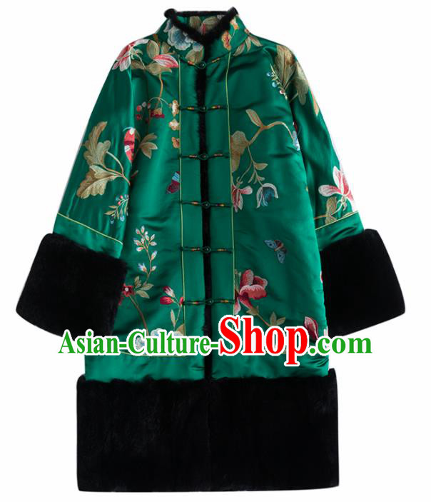 Chinese Traditional Costume National Tang Suit Green Coat Outer Garment for Women