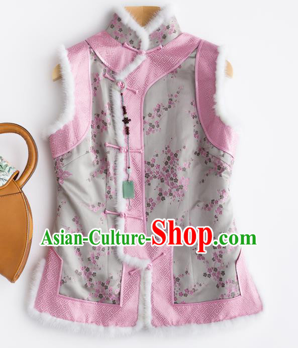 Traditional Chinese National Costume Winter Grey Brocade Vest Tang Suit Waistcoat for Women