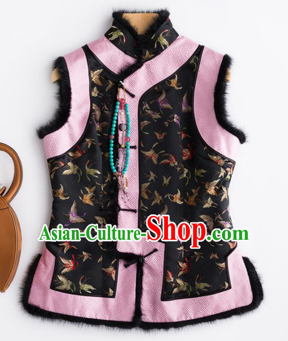 Traditional Chinese National Costume Winter Black Brocade Vest Tang Suit Waistcoat for Women