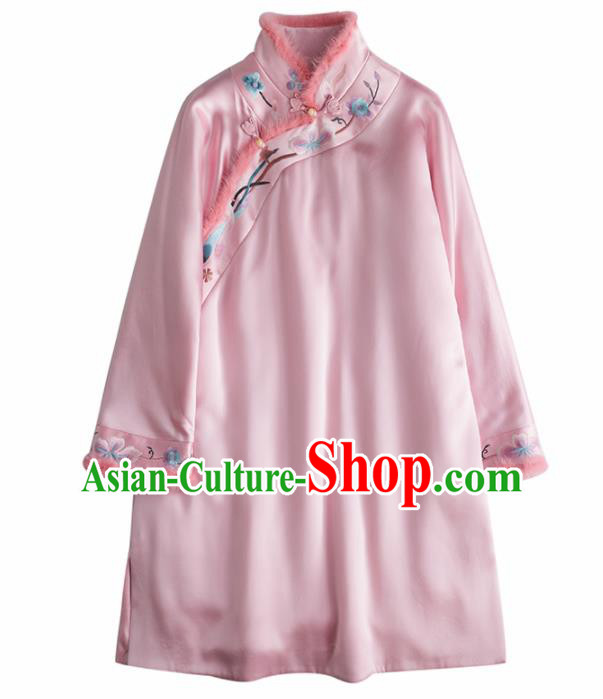 Chinese Traditional National Costume Tang Suit Upper Outer Garment Pink Blouse for Women