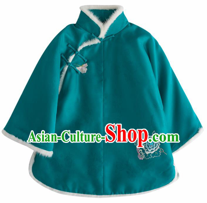Chinese Traditional National Costume Tang Suit Upper Outer Garment Embroidered Green Shirts for Women