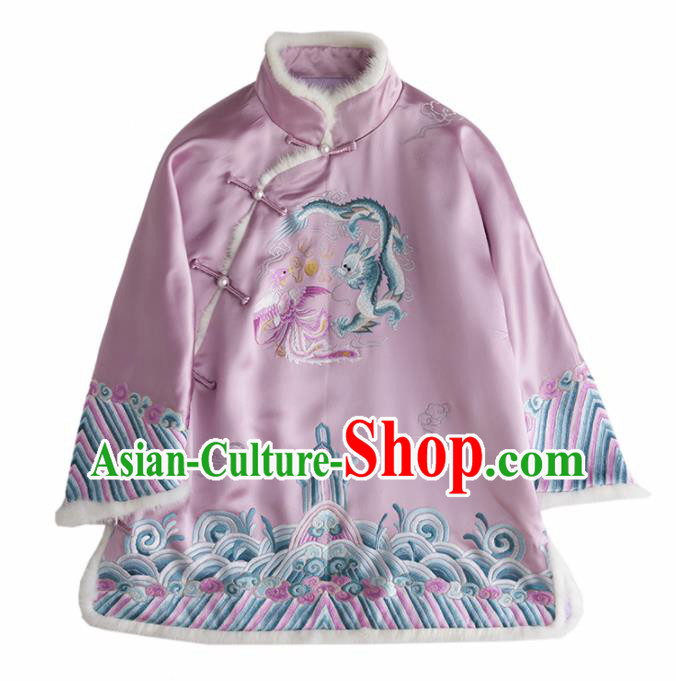 Chinese Traditional National Costume Tang Suit Upper Outer Garment Embroidered Dragon Phoenix Pink Shirts for Women