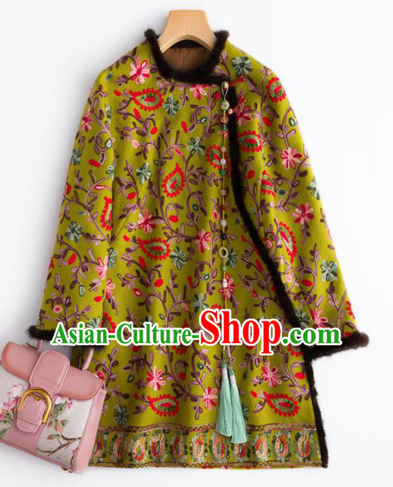 Chinese Traditional National Costume Tang Suit Outer Garment Green Blouse for Women