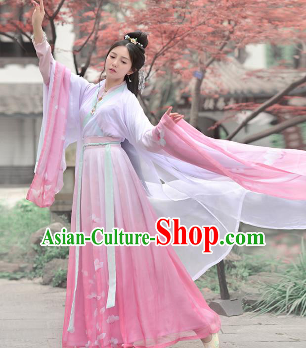 Chinese Ancient Embroidered Traditional Dress Jin Dynasty Palace Princess Historical Costume for Women