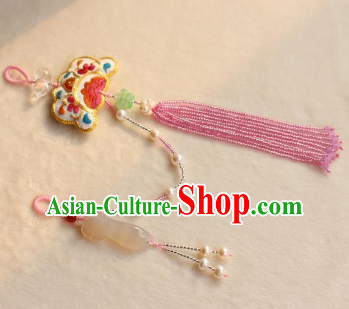 Chinese Traditional Jewelry Accessories Classical Pressure Front Jade Ruyi Tassel Brooch for Women
