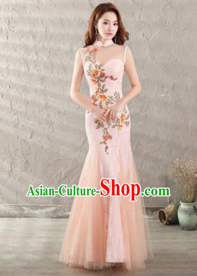 Chinese Traditional National Costume Classical Wedding Pink Veil Fishtail Full Dress for Women