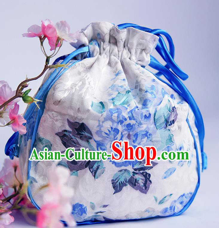 Chinese Traditional Hanfu Accessories Classical Embroidered Printing Peony Silk Handbag for Women