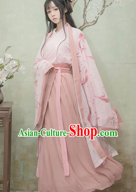 Chinese Ancient Swordswoman Pink Hanfu Dress Jin Dynasty Palace Princess Traditional Historical Costume for Women