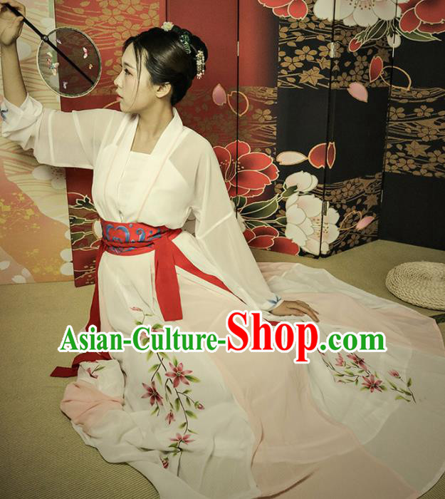 Chinese Ancient Tang Dynasty Young Mistress Hanfu Dress Traditional Embroidered Historical Costume for Women