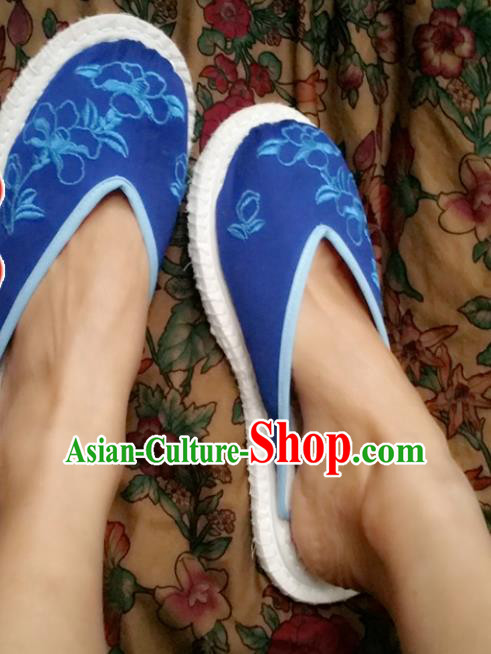 Chinese Ancient Princess Embroidered Royalblue Slippers Traditional Shoes Hanfu Shoes for Women