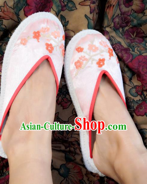 Chinese Ancient Princess Embroidered Pink Slippers Traditional Shoes Hanfu Shoes for Women