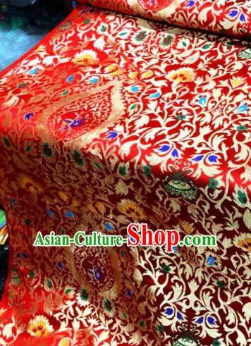 Chinese Traditional Buddhism Pattern Design Red Brocade Silk Fabric Tibetan Robe Fabric Asian Material