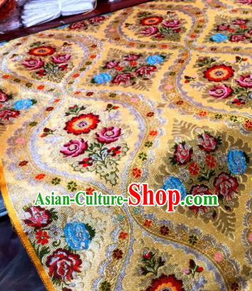 Chinese Traditional Buddhism Peony Pattern Design Golden Brocade Silk Fabric Tibetan Robe Fabric Asian Material