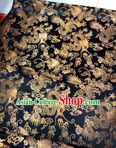 Chinese Traditional Buddhism Dragons Pattern Design Black Brocade Silk Fabric Tibetan Robe Fabric Asian Material