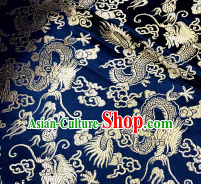 Chinese Traditional Buddhism Dragons Pattern Design Navy Brocade Silk Fabric Tibetan Robe Fabric Asian Material