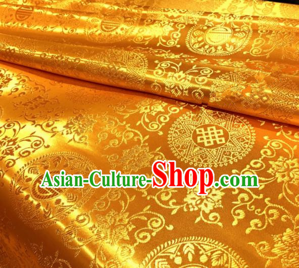 Chinese Traditional Buddhism Round Pattern Design Golden Brocade Silk Fabric Tibetan Robe Fabric Asian Material