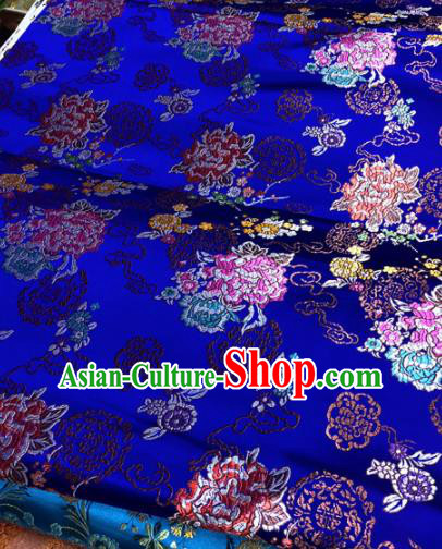 Chinese Traditional Buddhism Peony Pattern Design Royalblue Brocade Silk Fabric Tibetan Robe Fabric Asian Material