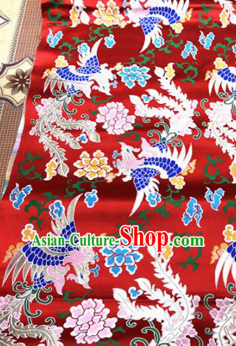 Chinese Traditional Buddhism Phoenix Pattern Design Red Brocade Silk Fabric Tibetan Robe Fabric Asian Material