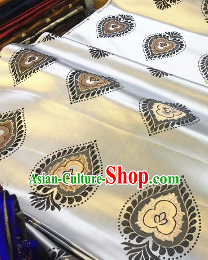 Chinese Traditional Buddhism Pattern Design White Brocade Silk Fabric Tibetan Robe Satin Fabric Asian Material