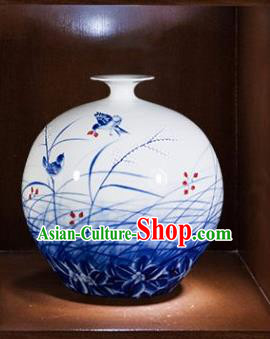 Chinese Traditional Blue and White Porcelain Orchid Pomegranate Vase Jingdezhen Ceramic Handicraft