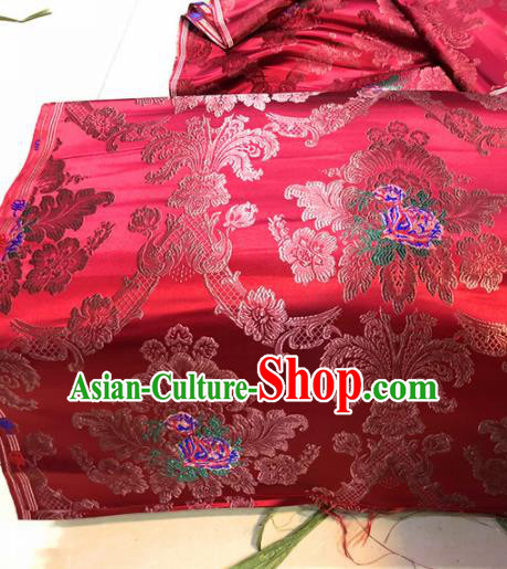 Chinese Traditional Buddhism Roses Pattern Design Red Brocade Silk Fabric Tibetan Robe Satin Fabric Asian Material