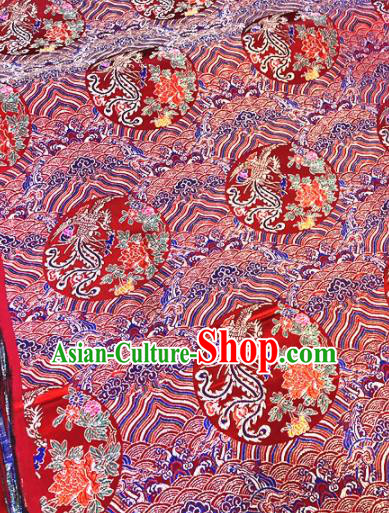 Chinese Traditional Buddhism Phoenix Peony Pattern Design Red Brocade Silk Fabric Tibetan Robe Satin Fabric Asian Material