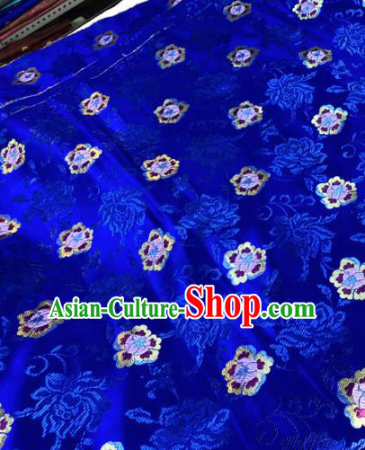 Chinese Traditional Buddhism Peony Flowers Pattern Design Royalblue Brocade Silk Fabric Tibetan Robe Satin Fabric Asian Material