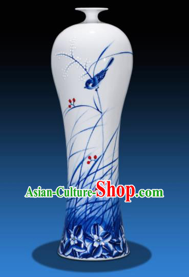 Chinese Traditional Blue and White Porcelain Orchid Prunus Vase Jingdezhen Ceramic Handicraft