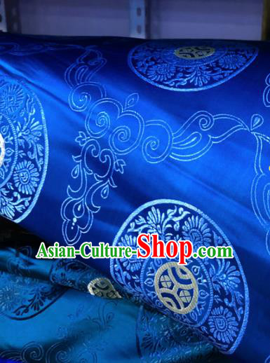 Chinese Traditional Buddhism Chrysanthemum Pattern Design Royalblue Brocade Silk Fabric Tibetan Robe Satin Fabric Asian Material