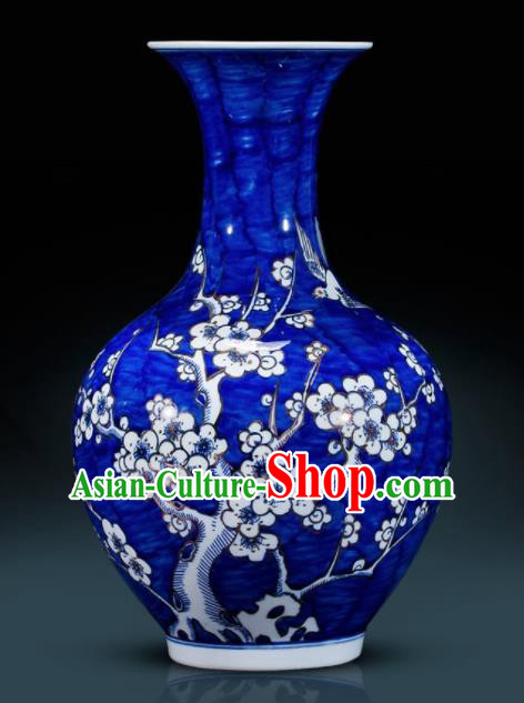 Chinese Jingdezhen Ceramic Handicraft Traditional Blue and White Porcelain Plum Blossom Vase