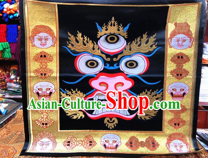 Chinese Traditional Buddhism Kylin Pattern Design Black Brocade Silk Fabric Tibetan Robe Satin Fabric Asian Material
