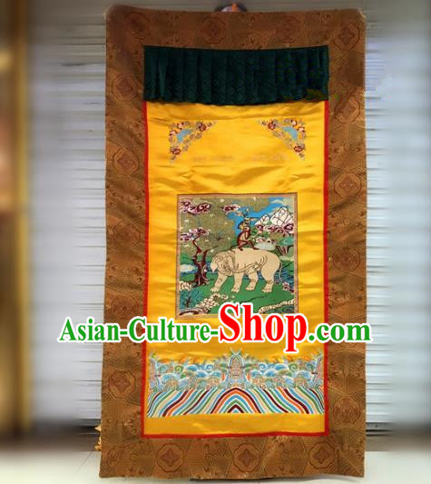 Chinese Traditional Buddhism Golden Brocade Curtain Decoration Vajrayana Buddhist Altar Portiere