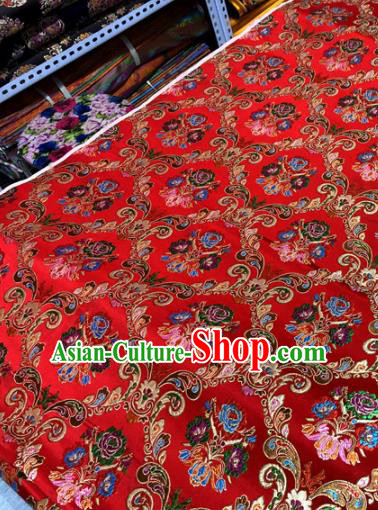 Chinese Traditional Buddhism Roses Pattern Design Red Brocade Silk Fabric Tibetan Robe Satin Fabric Asian Material
